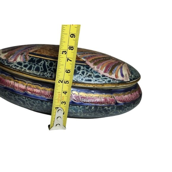 Vintage Decorative Oval Porcelain Box With Hand-Painted Macau Bird Design Gold D - Picture 14 of 14